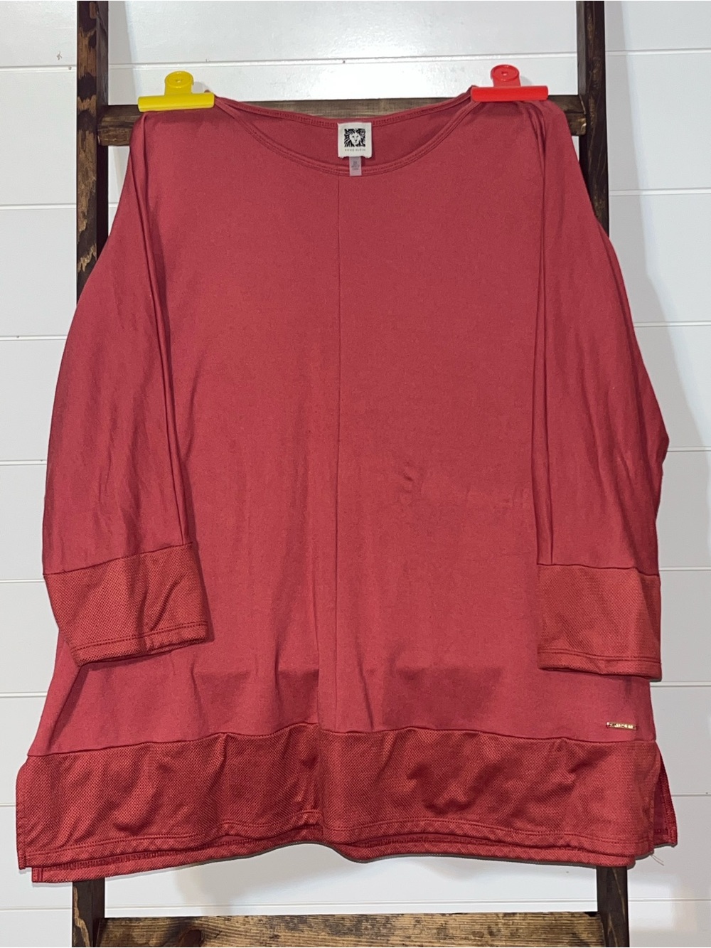 Anne Klein Dusty Rose Mesh-Trim Tunic